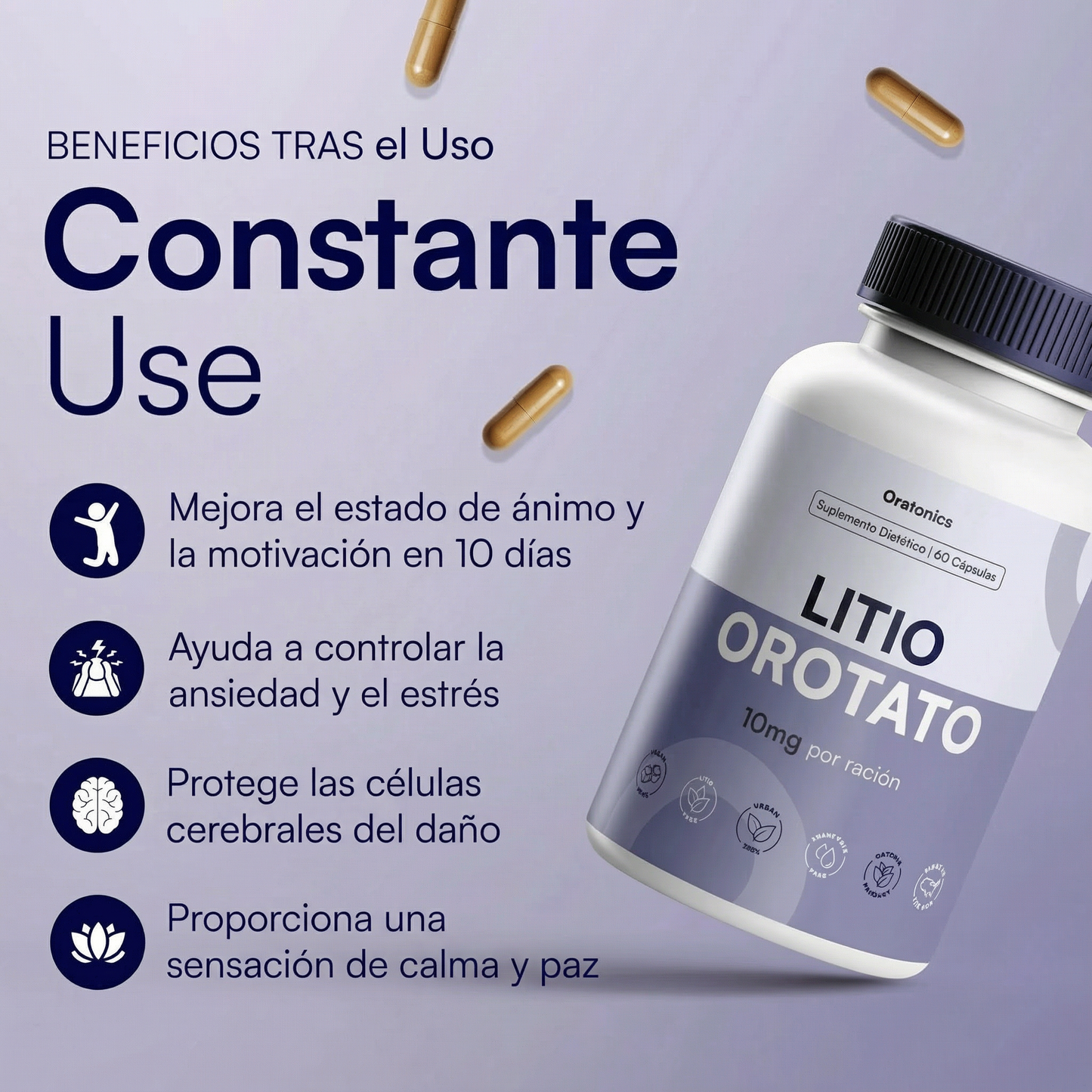 Nuevas Cápsulas para el Ánimo, Estrés y Ansiedad | 10 mg de Orotato de Litio
