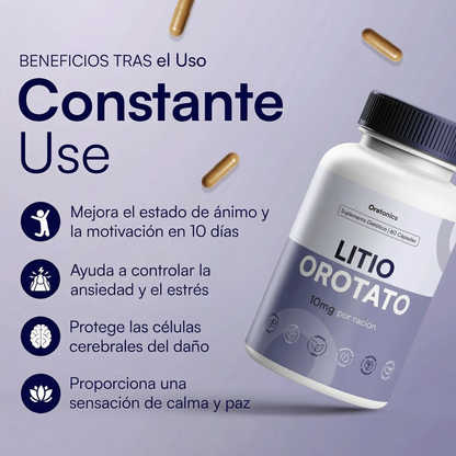 Nuevas Cápsulas para el Ánimo, Estrés y Ansiedad | 10 mg de Orotato de Litio