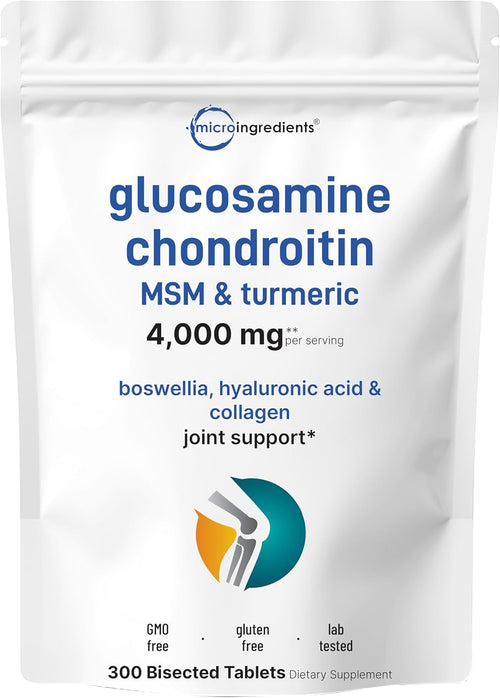 Glucosamina Condroitina MSM y Cúrcuma, Equivalente a 4000 mg, 300 Comprimidos Bisecados | Apoyo para la Salud y Movilidad Articular para Mujeres y Hombres | Fórmula 7 en 1 con Boswellia, Ácido Hialurónico y Complejo de Colágeno