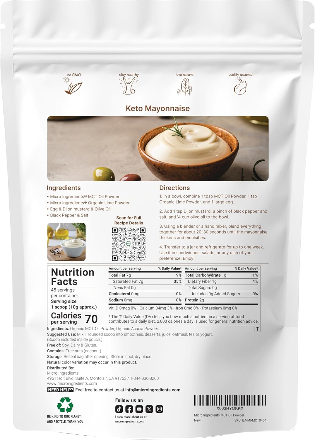 Polvo de Aceite MCT Orgánico con Fibra Prebiótica, 1 Libra (16 Onzas) | Energía Rápida para el Cuerpo y el Cerebro | Aceite MCT C8 para Cremas de Café | Sin OGM, Dieta Keto, Vegano